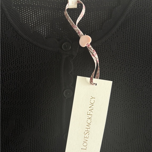 NWT Loveshackfancy Gretta Pointelle Knit Bow Cardigan Black | S - Picture 11 of 14